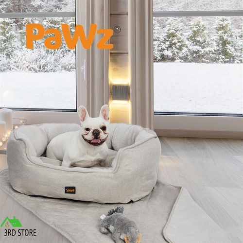 PaWz Pet Bed Set Dog Cat Quilted Blanket Squeaky Toy Calming Warm Soft Nest Beige XL