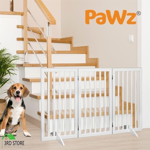 PaWz Wooden Pet Gate Dog Fence Safety Stair Barrier Security Door 3 Panel Large