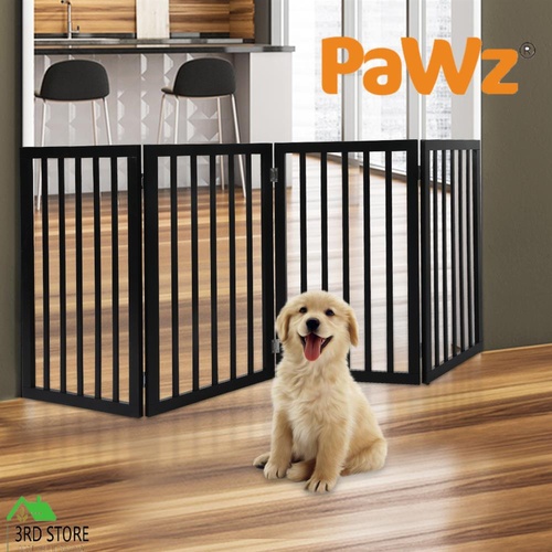 PaWz 4 Panels Wooden Pet Gate Dog Fence Safety Stair Barrier Security Door Black
