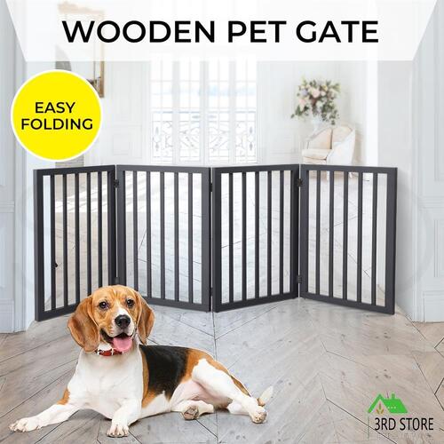 Wooden Pet Gate Dog Fence Retractable Barrier Portable Door Security Protector
