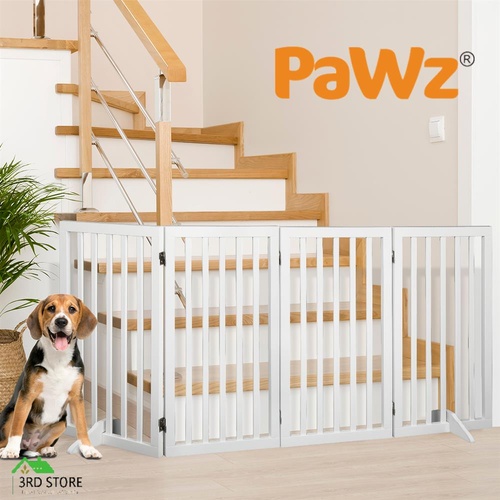 PaWz Wooden Pet Gate Dog Fence Safety Barrier Security Door 4 Panels 80cm