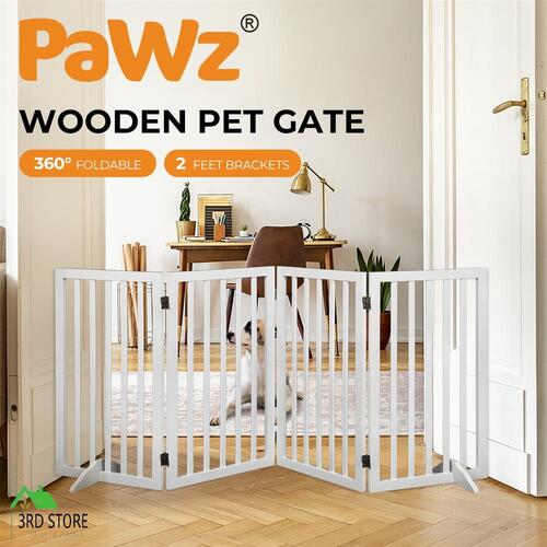 PaWz Wooden Pet Gate Dog Fence Safety Barrier Security Door 4 Panels 80cm