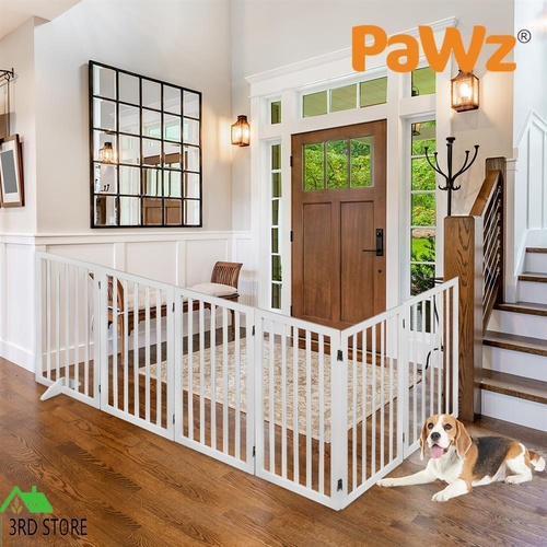 PaWz Wooden Pet Gate Dog Fence Safety Stair Barrier Security Door 6 Panel Large
