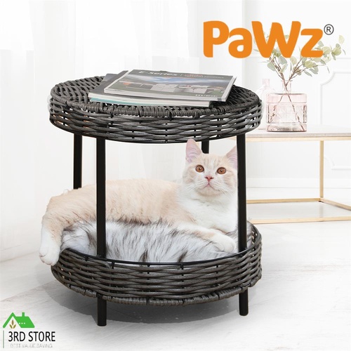 PaWz Rattan Pet Bed Elevated Raised Cat Dog House Wicker Basket Kennel Table