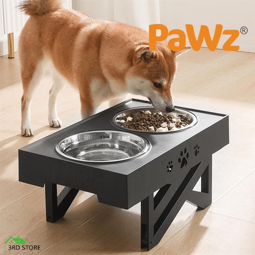 PaWz Elevated Pet Feeder Food Water Double Bowl  Adjustable Height Raised Stand