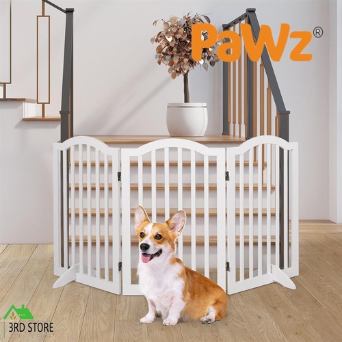 PaWz Wooden Pet Gate Dog Fence Safety Stair Barrier Security Door 3 Panels White