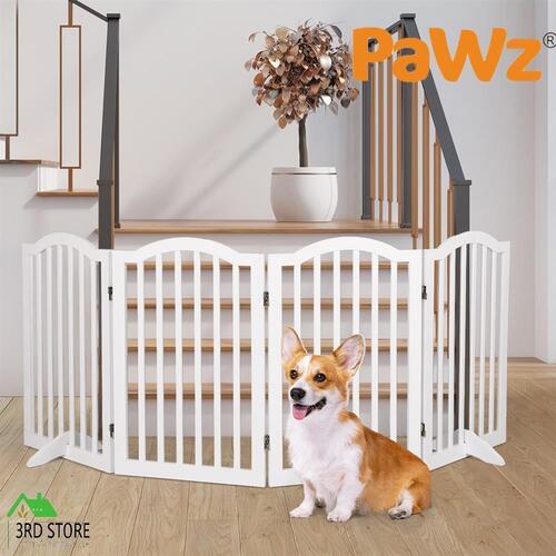 PaWz Wooden Pet Gate Dog Fence Safety Stair Barrier Security Door 4 Panels White