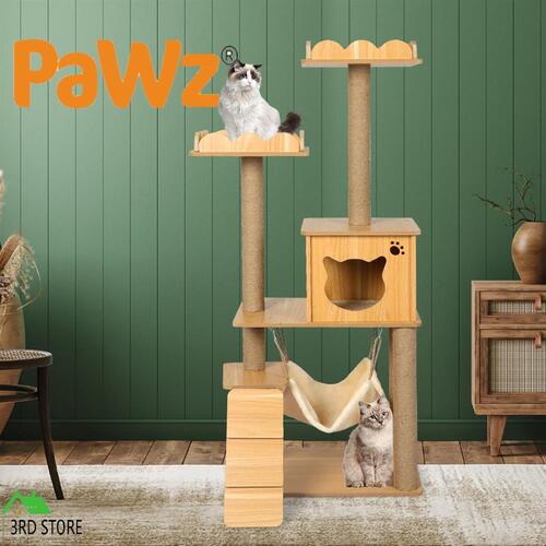 RETURNs PaWz Cat Tree Scratching Post Scratcher Cats Tower Wood Condo Toys House 132cm