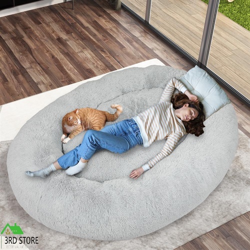 TheNapBed 1.8m Human Size Pet Bed Fluffy Calming Washing Napping Mattress Grey