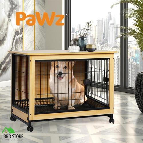 PaWz Wooden Wire Dog Kennel Side End Table Steel Puppy Crate Indoor Pet House L