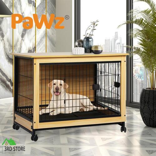 PaWz Wooden Wire Dog Kennel Side End Table Steel Puppy Crate Indoor Pet House XL