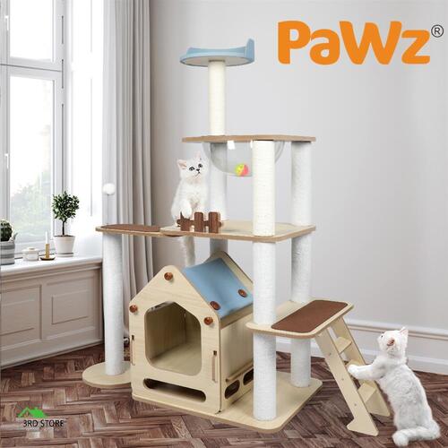 RETURNs PaWz Cat Tree Scratching Post Scratcher Cats Tower Wood Condo Toys House 138cm