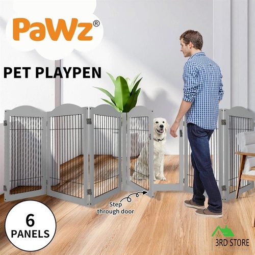 PaWz 6 Panels Pet Dog Playpen Puppy Exercise Cage Enclosure Fence Indoor Grey