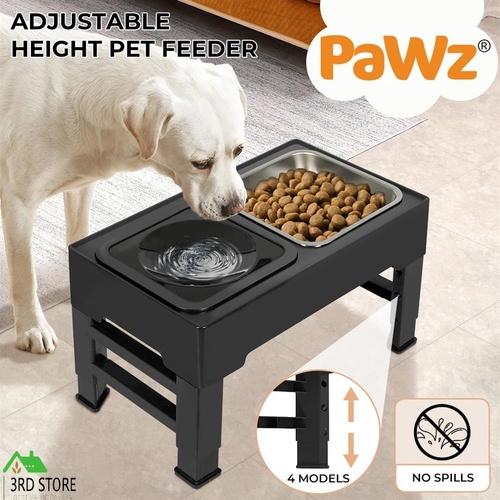 PaWz Elevated Pet Feeder 4 Height Adjustable Dog Stainless Steel Non-Slip Bowl