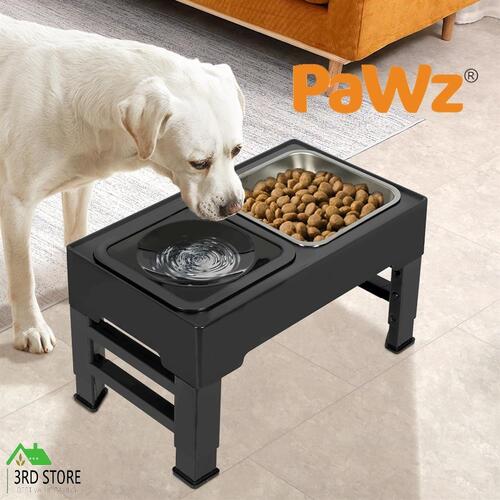 PaWz Elevated Pet Feeder 4 Height Adjustable Dog Stainless Steel Non-Slip Bowl