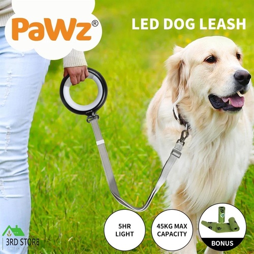 PaWz LED Dog Leash Lead Walking Rope Flashlight Heavy Duty Nylon Extendable 2m