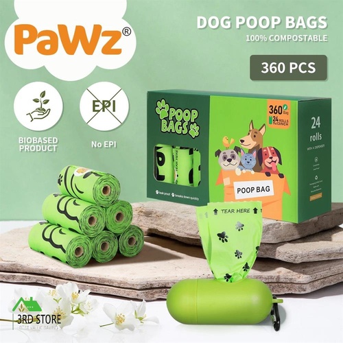 PaWz 100% Compostable Biobased Dog Poop Bag Puppy Holder Dispenser Clean 360pcs