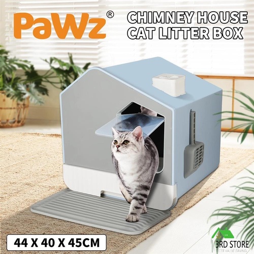 PaWz Fully Enclosed Cat Litter Box Mat Kitty Toilet Odour Control Basin Blue