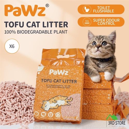 PaWz 2.5kg Tofu Cat Litter Clumping Flushable Fast Super Absorben Peach x6