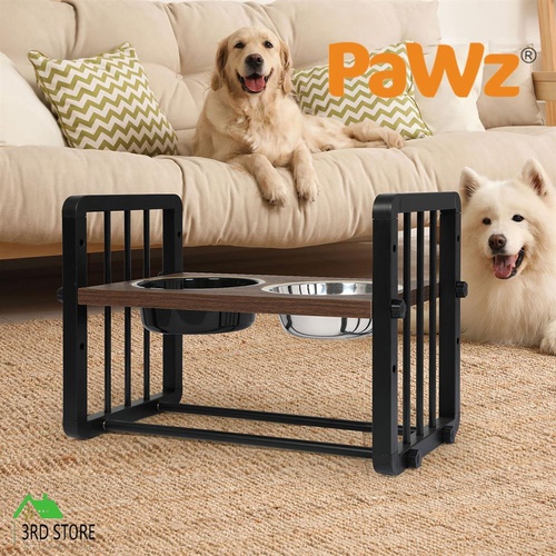 Pawz Pet Feeder Adjustable Height Elevated Dual Raised Water Food Bowl Medium