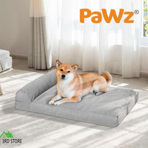 PaWz Pet Bed Chew Proof Memory Foam Orthopedic Waterproof Inner Washable Grey L