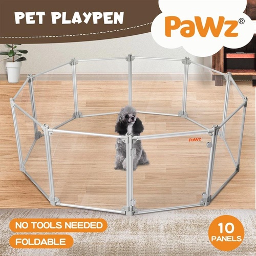 Pawz Pet Playpen Transparent Acrylic Clear Folding Dog Fence Kennel 10 Panel