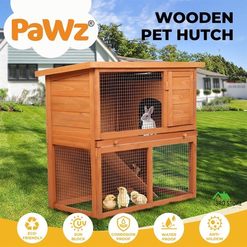 Pawz Rabbit Hutch Chicken Coop Large 2 Storey Wooden House Run Cage Outdoor