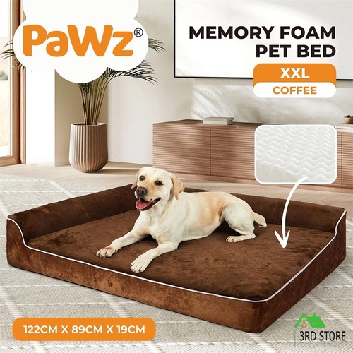 Pawz Orthopedic Dog Bed Memory Foam Cushion Cat Calming Mat Washable XXL Coffee