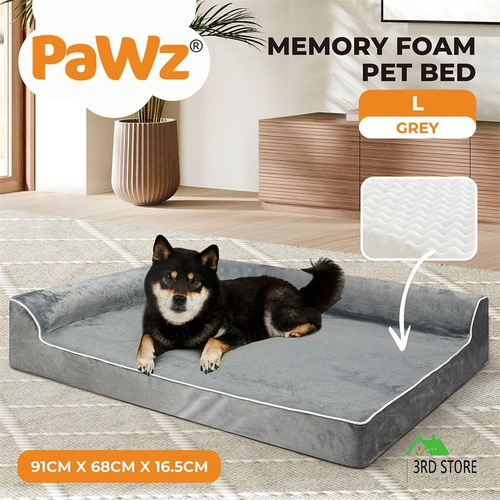 Pawz Orthopedic Dog Bed Memory Foam Cushion Cat Calming Mat Washable Large Grey