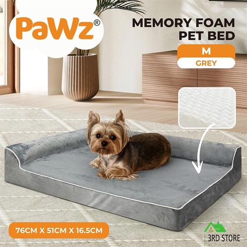 Pawz Orthopedic Dog Bed Memory Foam Cushion Cat Calming Mattress Washable M Grey