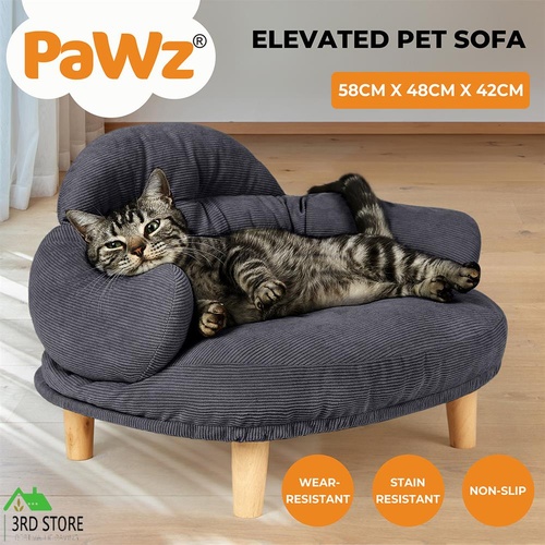 Pawz Elevated Pet Dog Cat Bed Sofa Couch Kitten Lounge Raised Sofa 4-Legged Grey