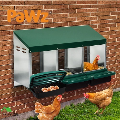 Pawz Chicken Hen Coop Hutch Inside Outside Roll Away Lay Egg Nesting Box 3 Hole