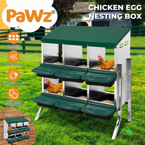 Pawz Chicken Egg Nesting Box Roll Away Hen Laying Box House Perch 2 Layer 6 Hole