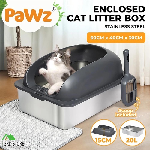 Pawz Stainless Steel Cat Litter Box Large Semi-Enclosed Pet Toilet Easy Cleaning