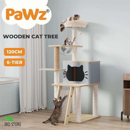 Pawz Cat Tree Tower Scratching Post Scratcher Wood Condo House Furniture 120cm