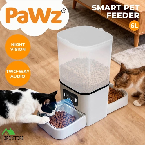 Pawz 6L Automatic Pet Feeder Double Camera Cat Dog Smart Wifi App Food Dispenser