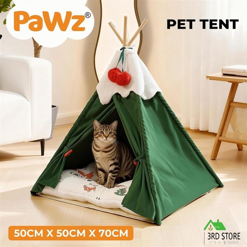 Pawz Pet Tent House Pet Teepee Dog Cat Tent Bed Washable Portable Indoor Green S