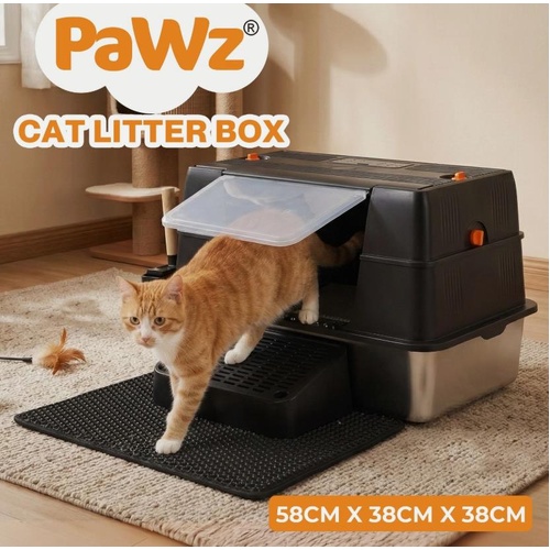 Pawz Cat Litter Box Stainless Steel Large Enclosed Odor Defensive High Sided
