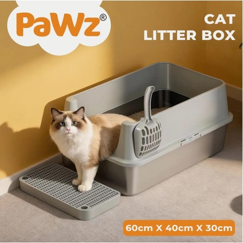 Pawz Stainless Steel Cat Litter Box Large Semi-Enclosed Easy Cleaning Pet Toilet