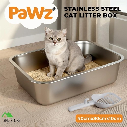 Pawz Stainless Steel Cats Litter Box 10cm Height Small Animals Easy Entry Clean