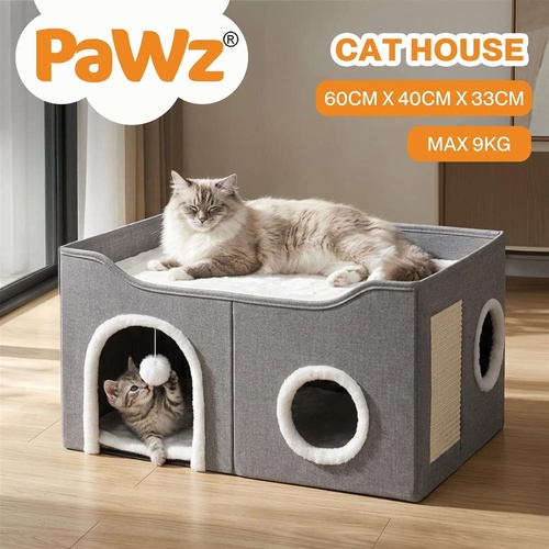 Pawz Foldable Cat House Cave Bed Hideaway Interactive Nest Scratching Board