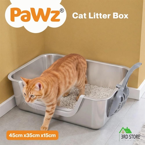 Pawz Stainless Steel Cat Litter Box Low Entry Tray Non-Stick Easy to Clean