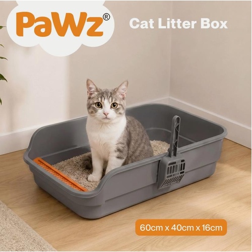 Pawz Large Cat Litter Box High Sided Open Top Cat Litter Tray 60cm Grey