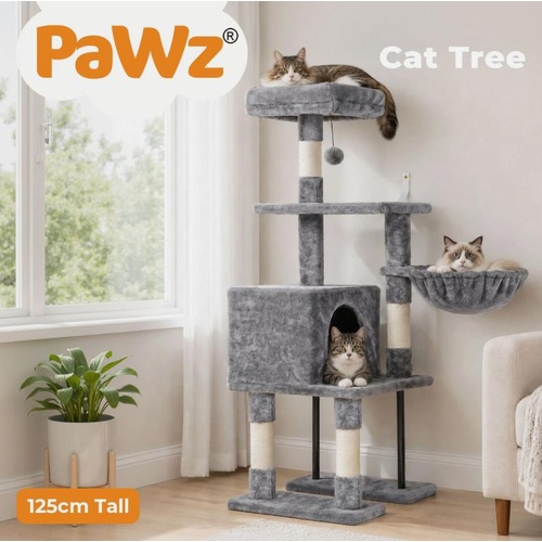 Pawz Cat Tree Cat Tower Multi-Level Cat Bed with Condo 125cm Plush Gray
