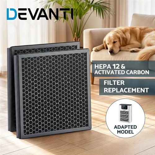 Devanti Air Purifier Filter Replacement H12 HEPA 2 Pack Dual Intake