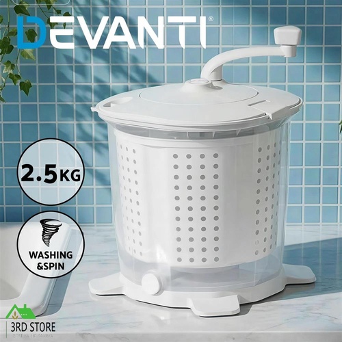 Devanti Portable Washing Machine Manual Spin Dryer Compact for Camping Caravan Apartment