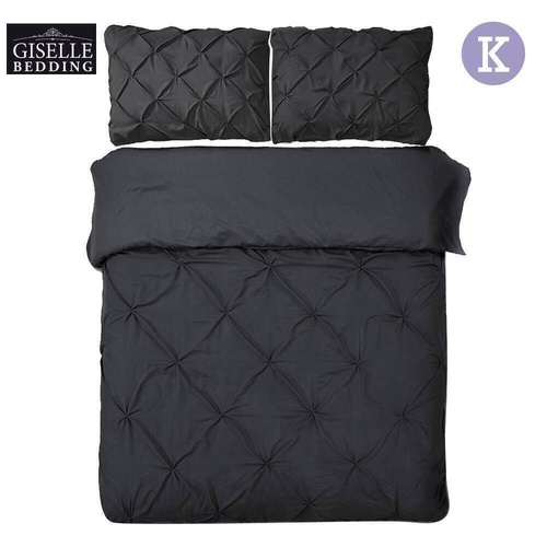 Giselle Quilt Cover Set Doona Duvet King Size Bed Hotel Pinch Diamond Black