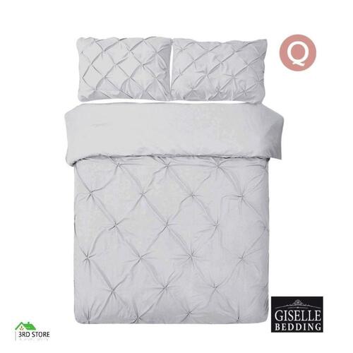 Giselle Quilt Cover Set Doona Duvet Sets Queen Bed Hotel Pinch Diamond Grey