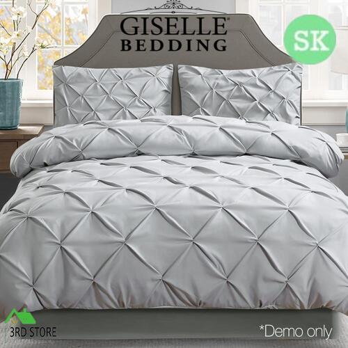 Giselle Quilt Cover Set Doona Duvet Sets Super King Bed Hotel Pinch Diamond Grey