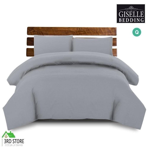 Giselle Bedding Quilt Cover Set Queen Duvet Doona Sets Classic Hotel Grey